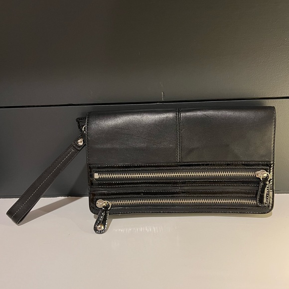 Coach Black Leather and Patent Zipper Clutch - Picture 1 of 5